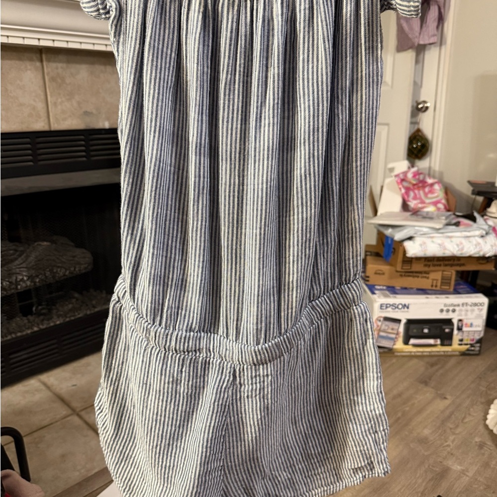 Bella Dahl Blue and White Railroad Stripe romper